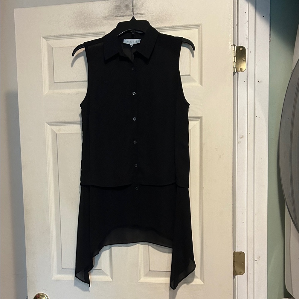 Joan Vass Black Sleeveless Sheer Top Size Small